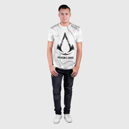 Мужская футболка 3D Slim с принтом Assassin's Creed glitch на светлом фоне, вид сбоку #3
