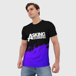 Футболка с принтом Asking Alexandria purple grunge для мужчины, вид на модели спереди №2. Цвет основы: белый