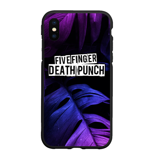 Чехол для iPhone XS Max матовый с принтом Five Finger Death Punch neon monstera, вид спереди #2