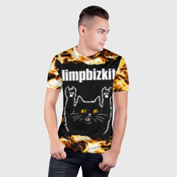 Мужская футболка 3D Slim Limp Bizkit рок кот и огонь - фото 2
