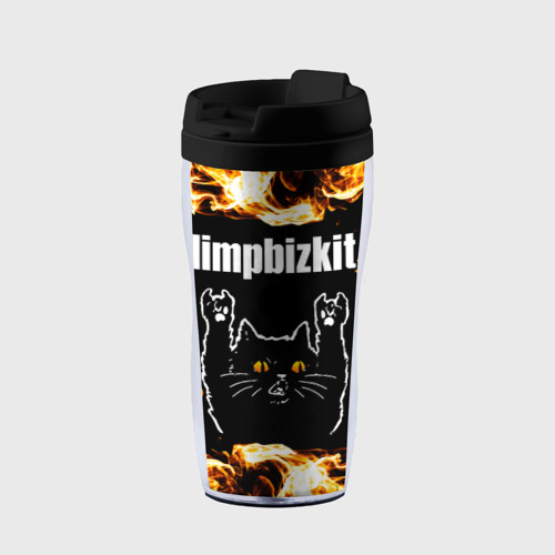 Термокружка-непроливайка Limp Bizkit рок кот и огонь