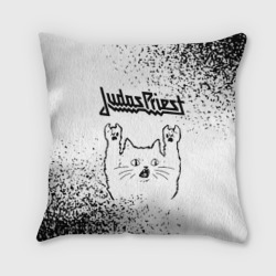Подушка 3D Judas Priest рок кот на светлом фоне