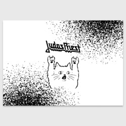Поздравительная открытка Judas Priest рок кот на светлом фоне