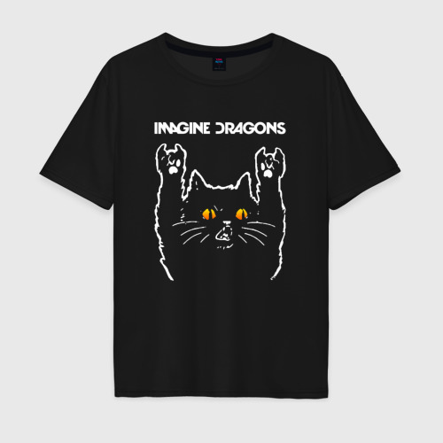 Мужская футболка хлопок Oversize Imagine Dragons rock cat, цвет черный