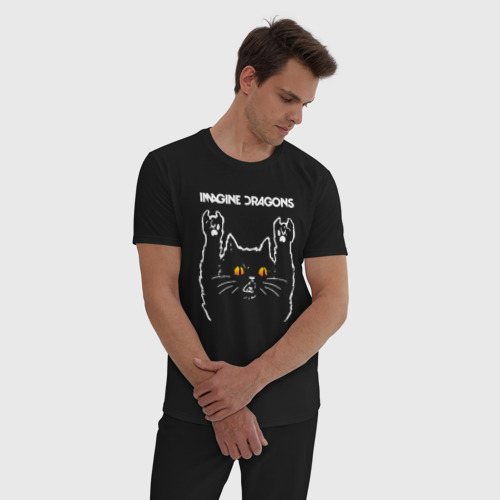 Мужская пижама хлопок Imagine Dragons rock cat, цвет черный - фото 3