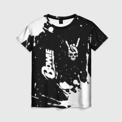 Женская футболка 3D David Bowie и рок символ на темном фоне