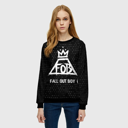 Женский свитшот 3D с принтом Fall Out Boy glitch на темном фоне, фото на моделе #1