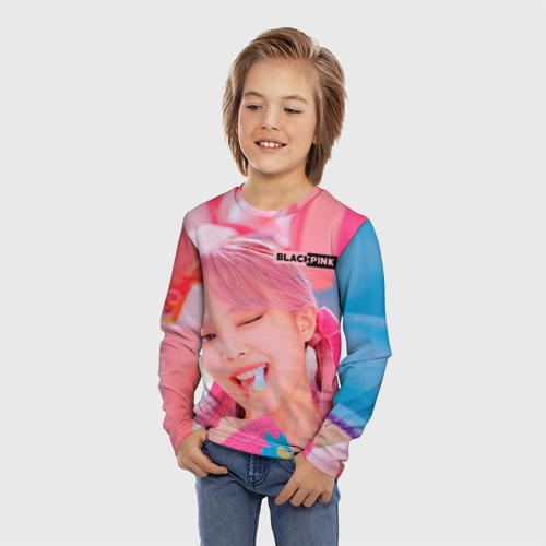 Детский лонгслив 3D с принтом Jennie  Black pink, фото на моделе #1