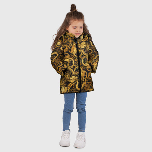 Зимняя куртка для девочек 3D с принтом Золотые китайские драконы, вид сбоку #3