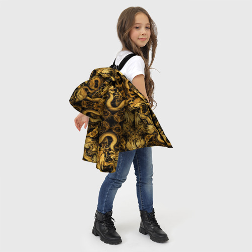 Зимняя куртка для девочек 3D с принтом Золотые китайские драконы, фото #4