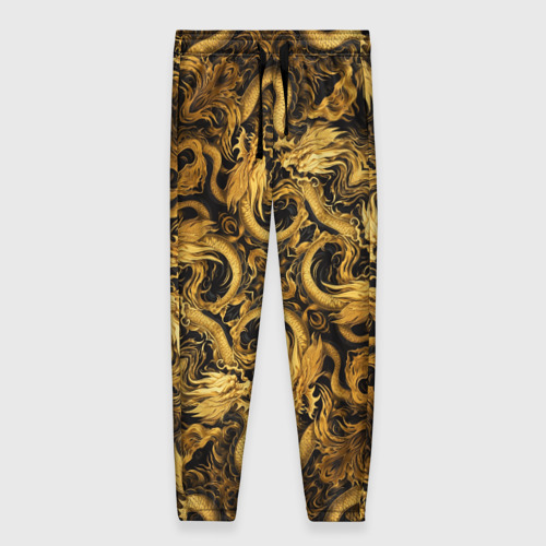 Женские брюки 3D с принтом Золотые китайские драконы, вид спереди #2