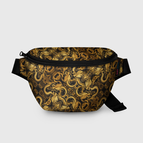 Поясная сумка 3D с принтом Золотые китайские драконы, вид спереди #2