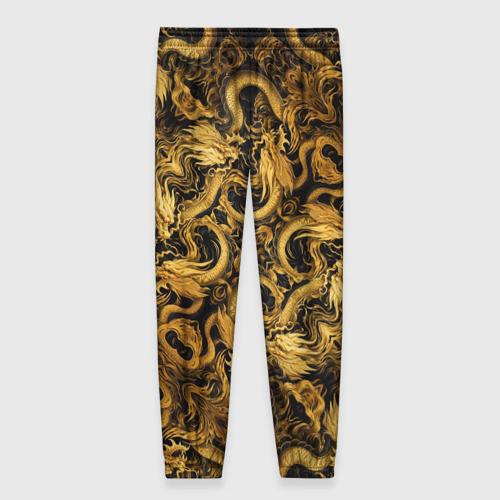 Женские брюки 3D с принтом Золотые китайские драконы, вид сзади #1