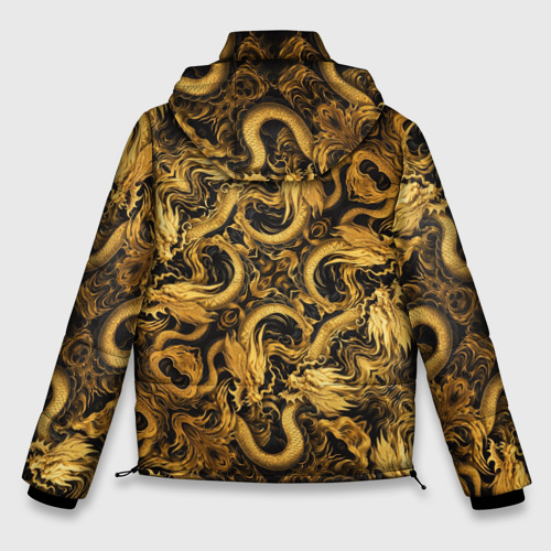 Мужская зимняя куртка 3D с принтом Золотые китайские драконы, вид сзади #1