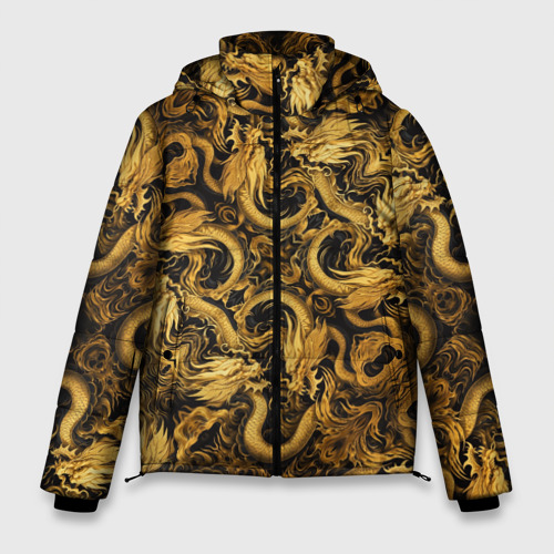 Мужская зимняя куртка 3D с принтом Золотые китайские драконы, вид спереди #2