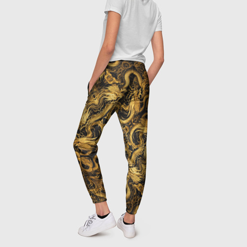 Женские брюки 3D с принтом Золотые китайские драконы, вид сзади #2