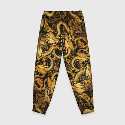 Детские брюки 3D с принтом Золотые китайские драконы, вид сзади #1