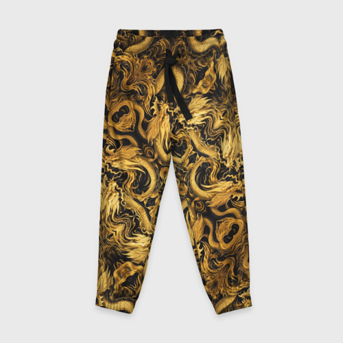 Детские брюки 3D с принтом Золотые китайские драконы, вид спереди #2