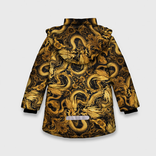 Зимняя куртка для девочек 3D с принтом Золотые китайские драконы, вид сзади #1