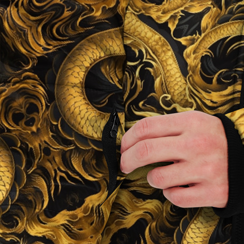 Мужская зимняя куртка 3D с принтом Золотые китайские драконы, вид сбоку #3