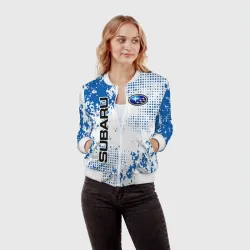 Женский бомбер 3D Subaru blue logo - фото 2