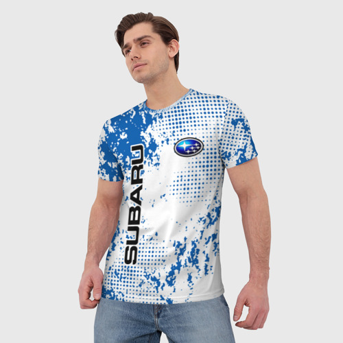 Мужская футболка 3D с принтом Subaru blue logo, фото на моделе #1