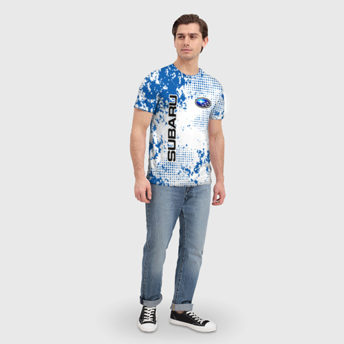 Мужская футболка 3D с принтом Subaru blue logo, вид сбоку #3
