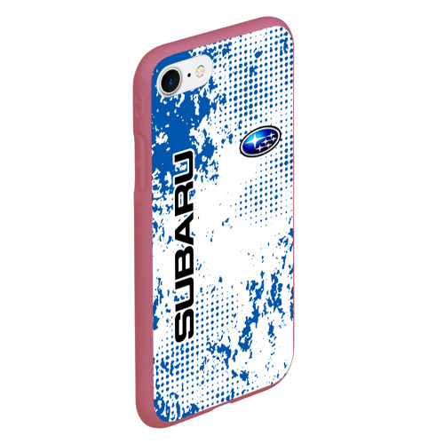 Чехол для iPhone 7/8 матовый с принтом Subaru blue logo, вид сбоку #3