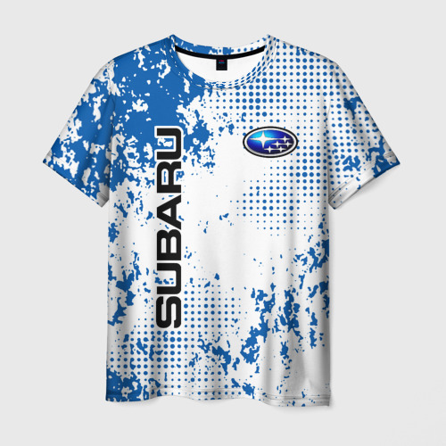 Мужская футболка 3D с принтом Subaru blue logo, вид спереди #2