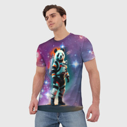 Мужская футболка 3D Панда бравый космонавт - нейросеть - фото 2
