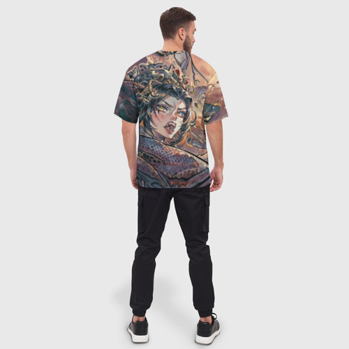 Мужская футболка oversize 3D Женщина со змеей монстром, цвет 3D печать - фото 4