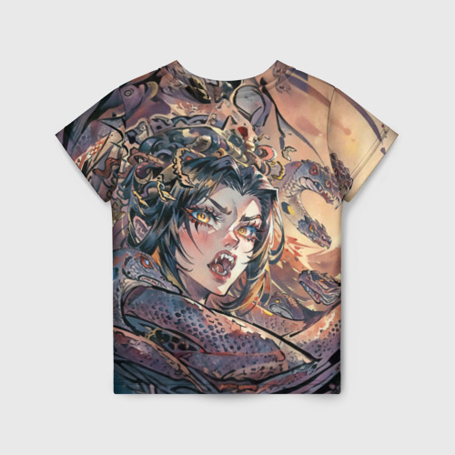 Детская футболка 3D с принтом Женщина со змеей монстром, вид сзади #1