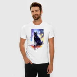 Мужская футболка хлопок Slim Чёрная кошечка - акварель - фото 2