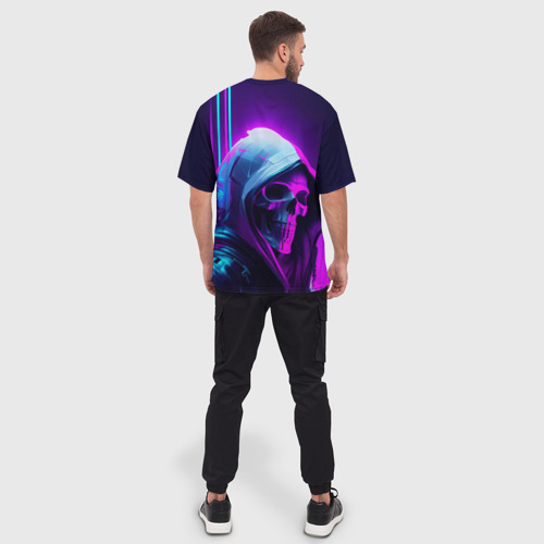 Мужская футболка oversize 3D Череп в неоновом свете, цвет 3D печать - фото 4