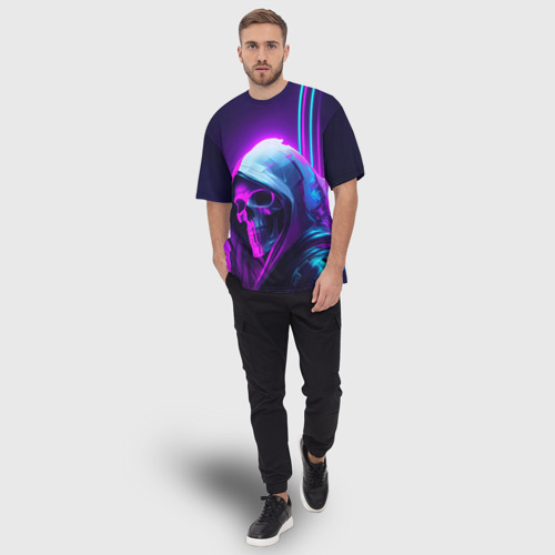 Мужская футболка oversize 3D Череп в неоновом свете, цвет 3D печать - фото 5