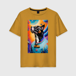 Женская футболка хлопок Oversize Пёс-космонавт - нейросеть