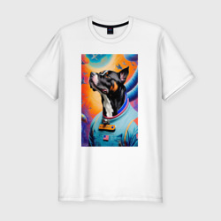 Мужская футболка хлопок Slim Пёс-космонавт - нейросеть