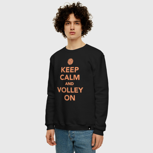 Мужской свитшот хлопок Keep calm and volley on, цвет черный - фото 3