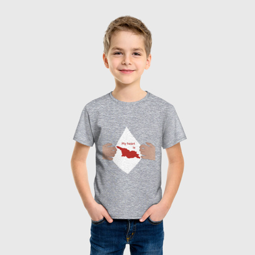 Детская футболка хлопок Мое сердце Грузия, цвет меланж - фото 3