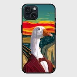 Чехол силиконовый для Apple iPhone 15 матовый Гусь аристократ с моноклем пародия оммаж на картину Крик Мунка