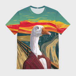 Мужская футболка 3D Гусь аристократ с моноклем пародия оммаж на картину Крик Мунка