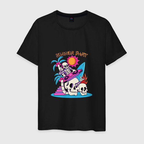 Мужская футболка хлопок Skeleton summer party, цвет черный