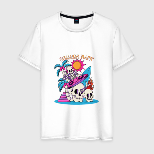 Мужская футболка из хлопка с принтом Skeleton summer party, вид спереди №1