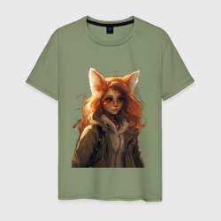 Мужская футболка хлопок Девушка лиса в очках