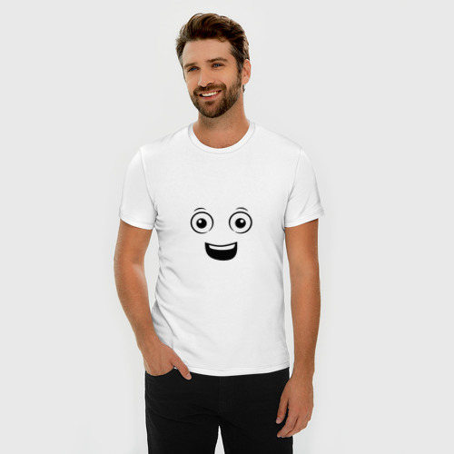 Мужская футболка хлопок Slim Самый позитивный смайл экстраверт, цвет белый - фото 3