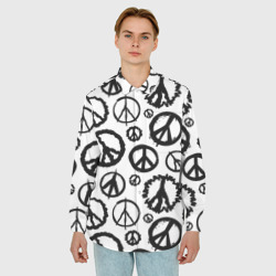 Мужская рубашка oversize 3D Many peace logo - фото 2