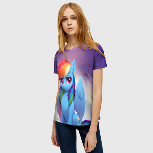 Женская футболка 3D с принтом Пони Рейнбоу Дэш, фото на моделе #1