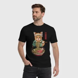 Мужская футболка хлопок Cat eat ramen - фото 2