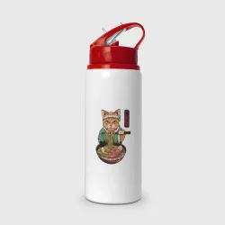 Бутылка для воды с трубочкой Cat eat ramen