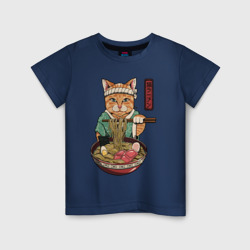 Детская футболка хлопок Cat eat ramen